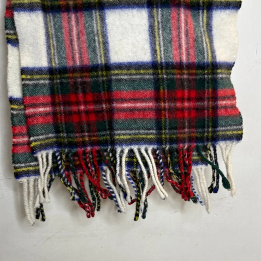 Vintage Plaid Red White Green Yellow Blue Wool Scarf